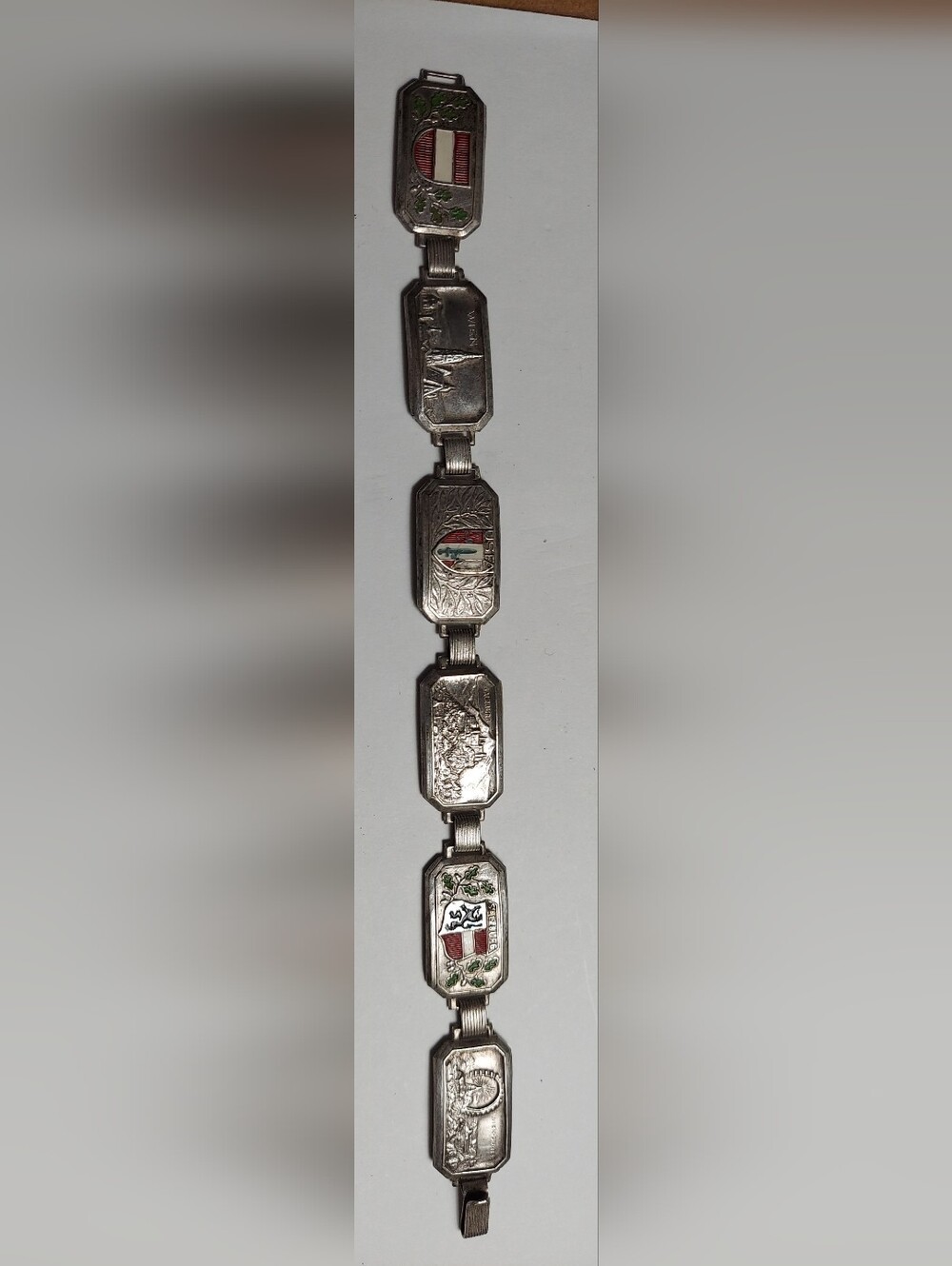 Austria Vintage Souvenir Silvertone Panel Bracelet